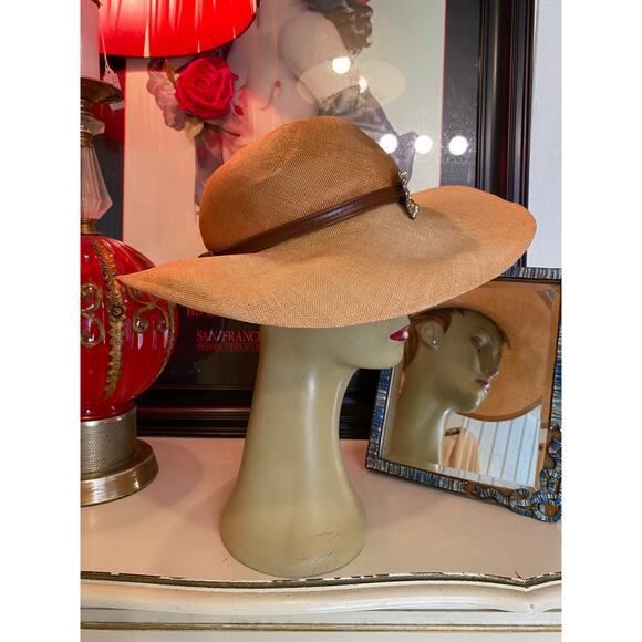 vintage 1960s wide brim straw hat Mr John natural 40s style cartwheel 60s summer - Picture 5 of 12